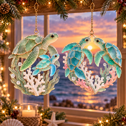 🐢 2026 Ocean Christmas Sea Turtle Ornaments – Set of 6 Coastal Holiday Keepsakes