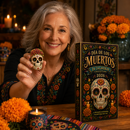 Dia de los Muertos 24-Day Advent Calendar – 24 Collectible Sugar Skull Figurines, Premium Day of the Dead Countdown Gift Set for Collectors & Holiday Lovers