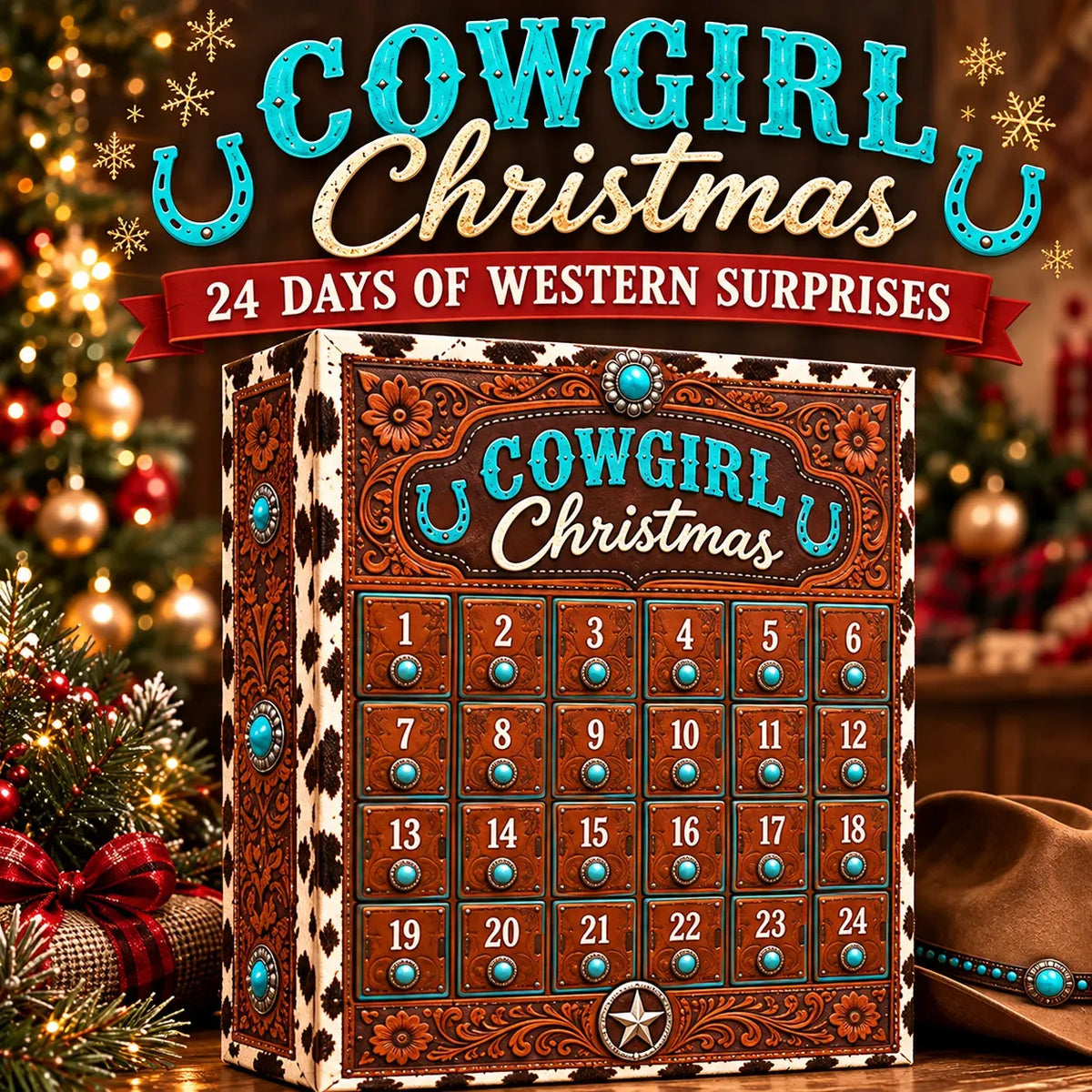⏳ Last Day 50% OFF-🤠24-Day Cowgirl Christmas Countdown Calendar