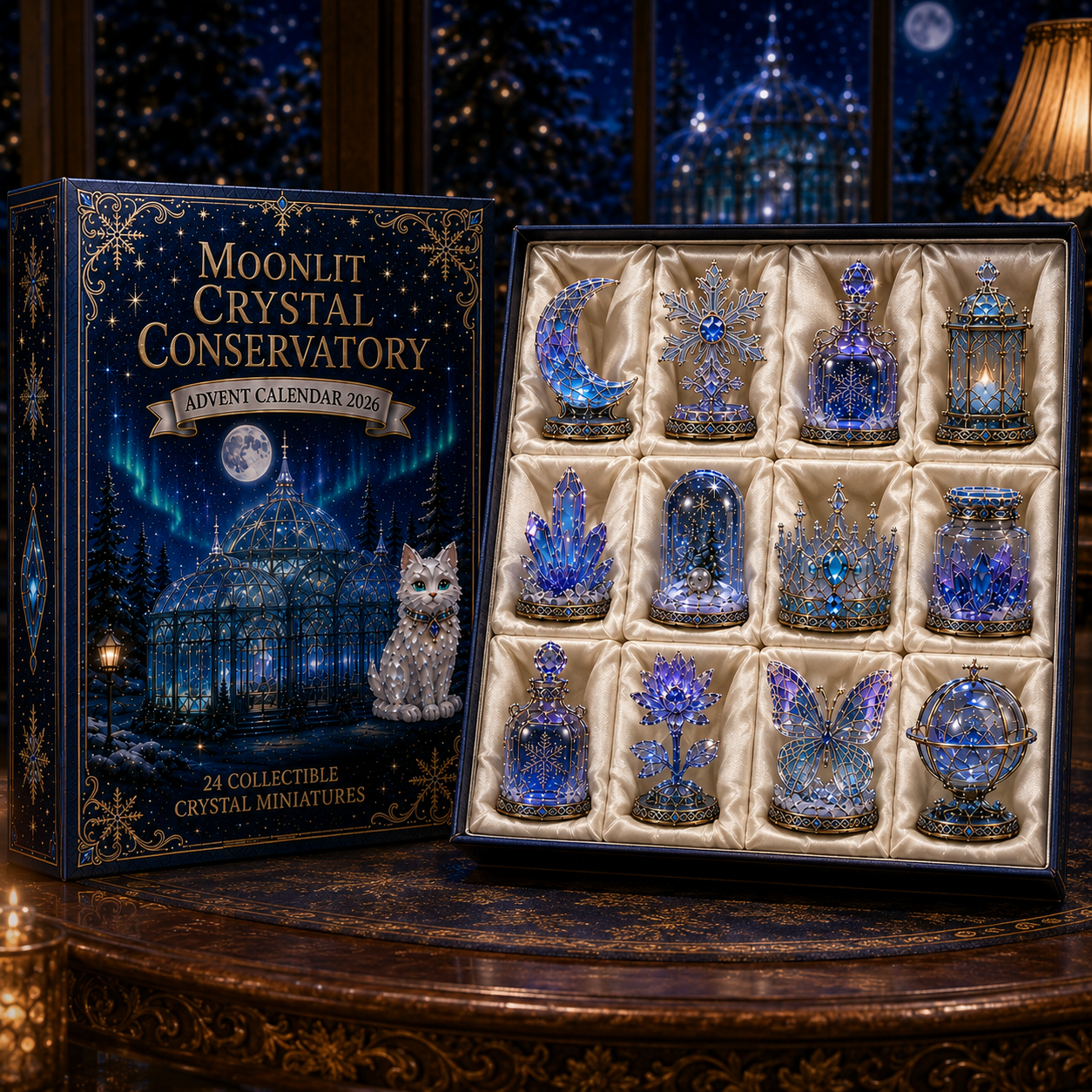 Moonlit Crystal Conservatory 2026 – 24-Day Crystal Miniature Countdown Calendar | Enchanted Winter Collectible Gift Set