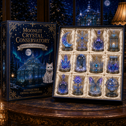 Moonlit Crystal Conservatory 2026 – 24-Day Crystal Miniature Countdown Calendar | Enchanted Winter Collectible Gift Set