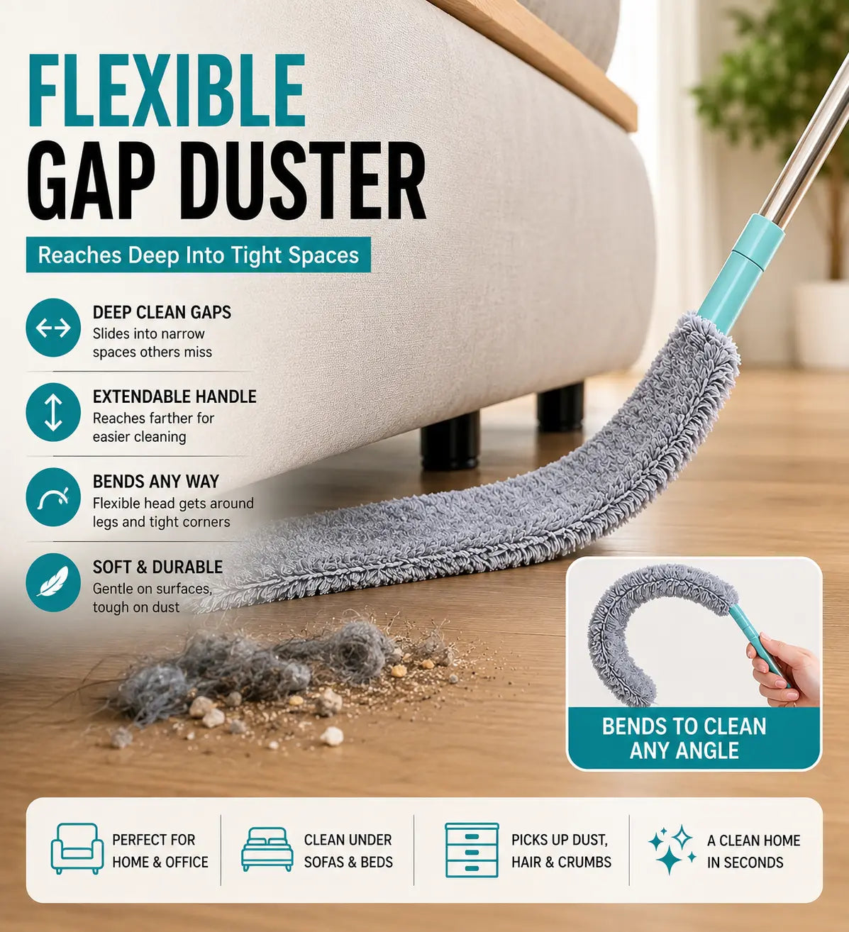 Replacement Gap Duster for Home Corner Place, Durable Flexible Arbitrary Bending Microfiber Dust Brush🧹 - image 3