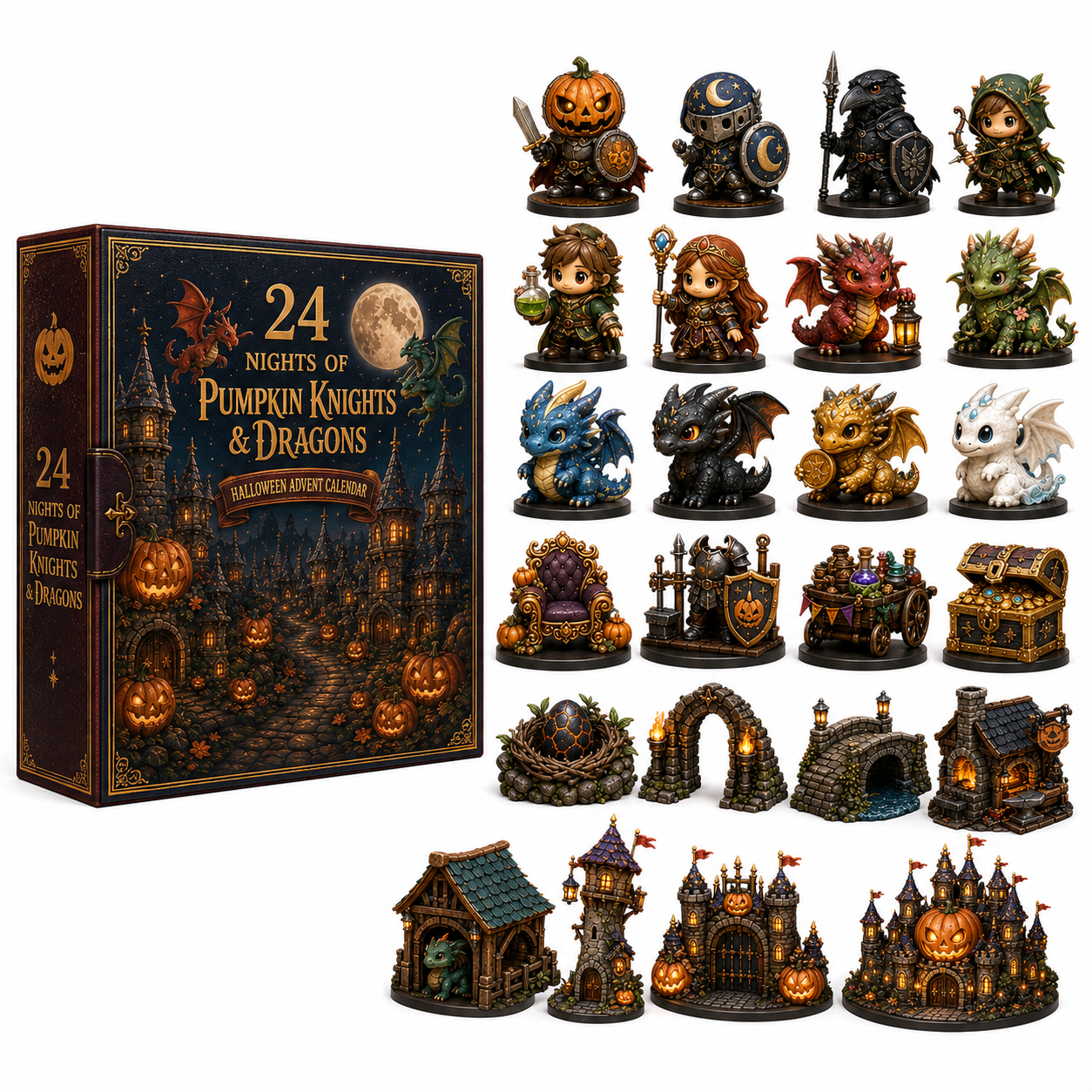 🎃 24-Day Halloween Advent Calendar – 24 Nights of Pumpkin Knights, Cute Dragons & Magical Kingdom Surprises