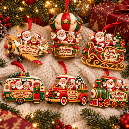 Santa & Mrs. Claus Christmas Adventures – Festive Tree Ornaments in 6 Charming Designs