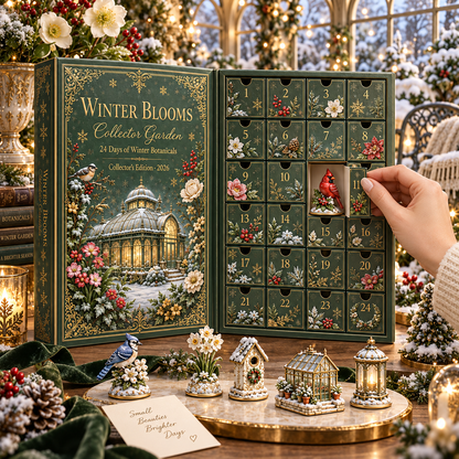 2026 Winter Blooms Collector Garden 24-Day Countdown Calendar – 24 Unique Winter Birds, Flowers & Garden Miniatures, Elegant Botanical Christmas Gift