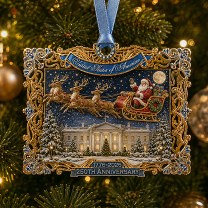 250th Anniversary Christmas Ornament 2026 – USA Heritage Santa Sleigh Collectible | Limited-Edition Patriotic Holiday Tree Decor