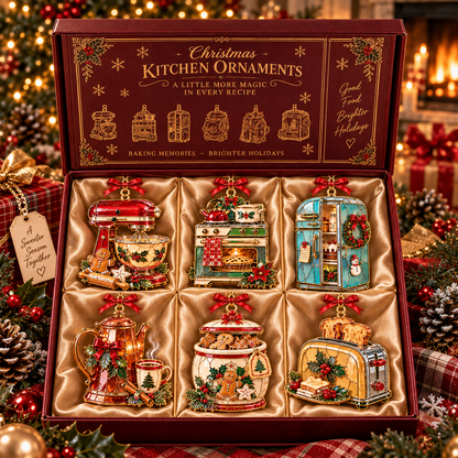 Vintage Christmas Kitchen Ornaments – 6-Piece Retro Baking & Cooking Ornament Set | A Heartwarming Christmas Gift for Bakers, Moms & Grandmas