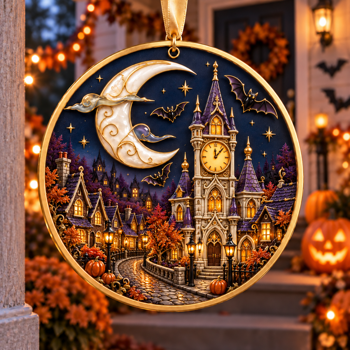 2026 Moonlit Halloween Village Hanging Ornaments – 9 Enchanting Designs with Witches, Ghosts & Pumpkin Magic