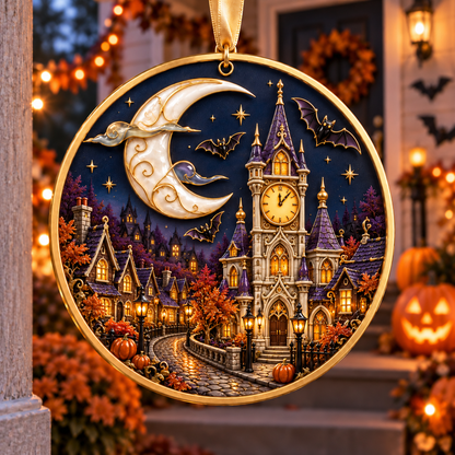 2026 Moonlit Halloween Village Hanging Ornaments – 9 Enchanting Designs with Witches, Ghosts & Pumpkin Magic