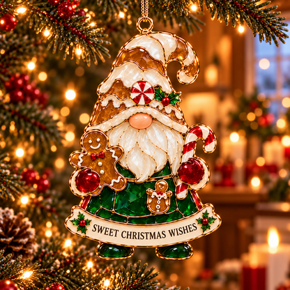 Gnome for the Holidays – 6-Piece Stained Glass–Style Christmas Ornament Set with Heartwarming Wishes