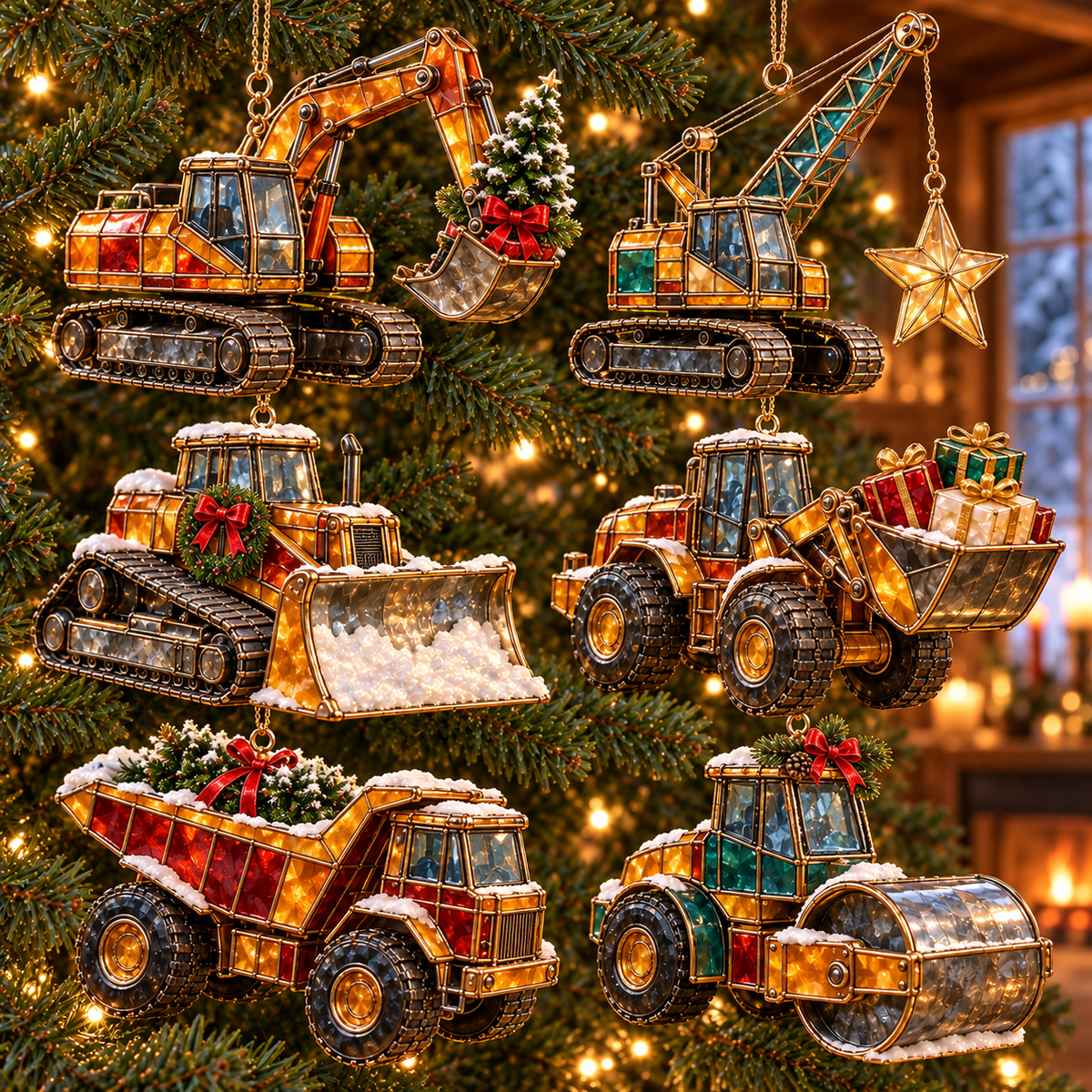 Christmas Construction Crew Ornaments – 6-Piece Heavy Equipment Holiday Gift Set