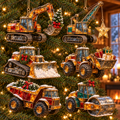 Christmas Construction Crew Ornaments – 6-Piece Heavy Equipment Holiday Gift Set