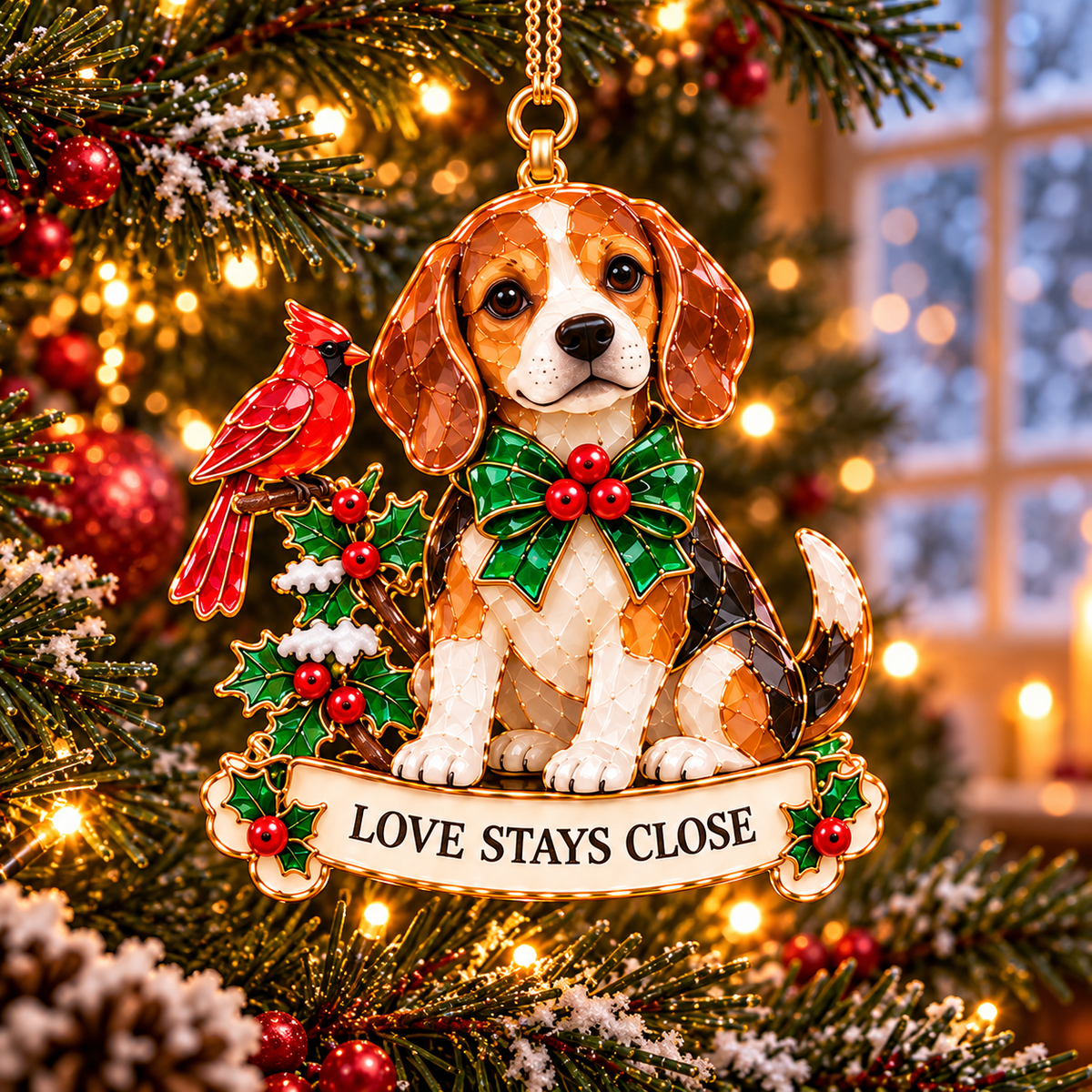 2026 Beagle Christmas Ornament Gift Set – 6 Festive Designs with Stained Glass Style & Heartwarming Wishes