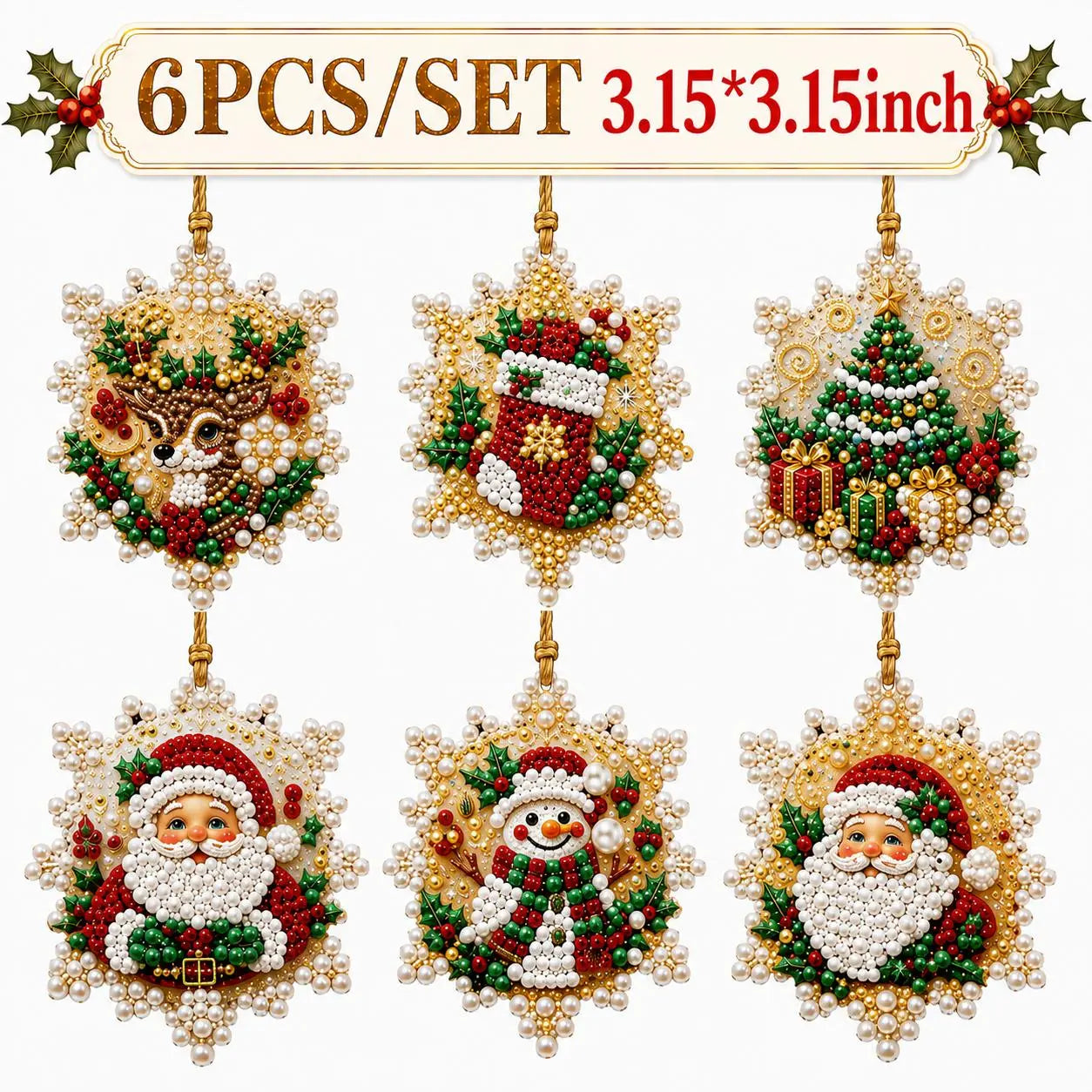 6Pcs/12Pcs Christmas DIY Diamond Painting Ornaments Kit, Xmas Tree Hanging Pendant🎄 - image 15