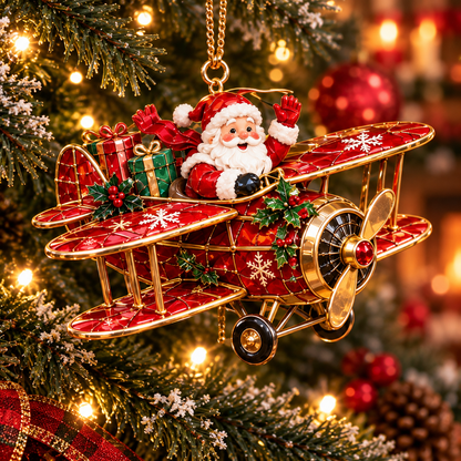 Santa’s Christmas Flight – 6-Piece Vintage Santa Airplane Ornaments Collection | Christmas Tree Decorations & Holiday Gift