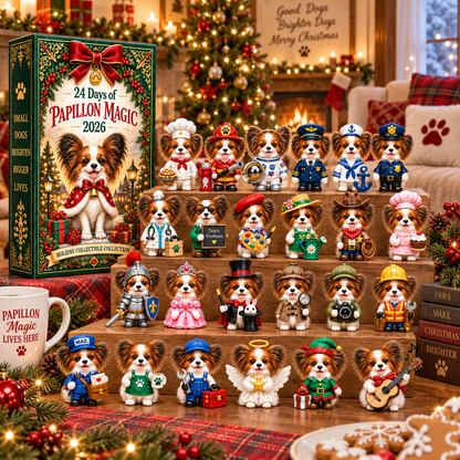 24 Days of Papillon Magic 2026 – 24-Day Christmas Countdown Calendar with 24 Unique Papillon Profession Miniatures, Holiday Collectible Gift for Dog Lovers