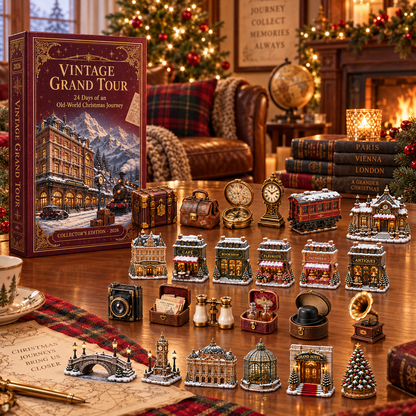 2026 Vintage Grand Tour 24-Day Countdown Calendar – 24 Unique Old-World Travel Miniatures, European Christmas Journey Collector’s Gift