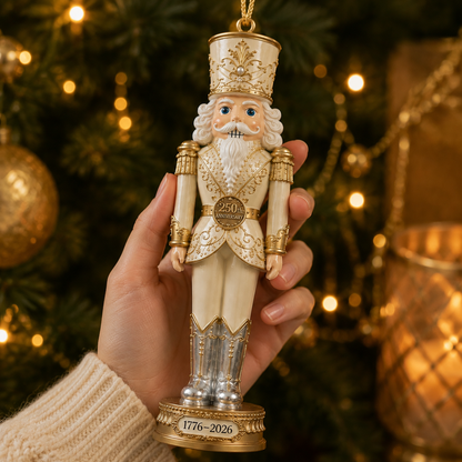 🔥Last 60 pcs✨⏰ Limited anniversary edition✨2026 America 250th Anniversary Ivory & Gold Nutcracker Ornament