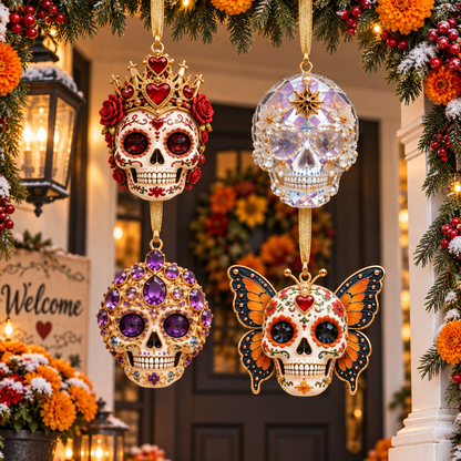 Día de Muertos Sugar Skull Ornament –  Colorful Day of the Dead Hanging Keepsake Collection, Festive Mexican-Inspired Gift for Family & Friends