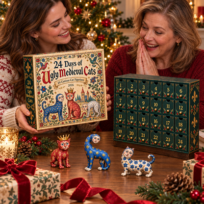 2026 Ugly Medieval Cats Advent Calendar – 24 Unique Collectible Cat Figurines for a Quirky Christmas Countdown