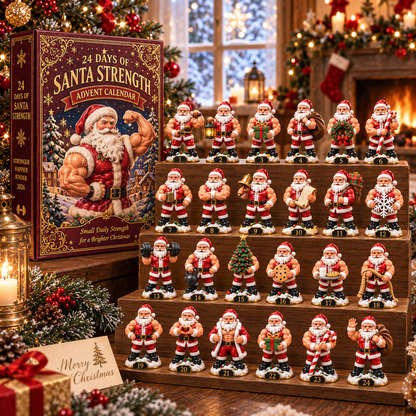 2026 Santa Strength 24-Day Countdown Calendar – 24 Unique Muscular Santa Miniatures, Funny Fitness Christmas Collectible Gift for Gym & Santa Lovers