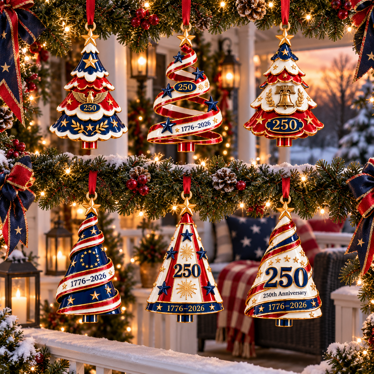 2026 Patriotic Christmas Tree Ornaments –  250th Anniversary Keepsake Collection, 1776–2026