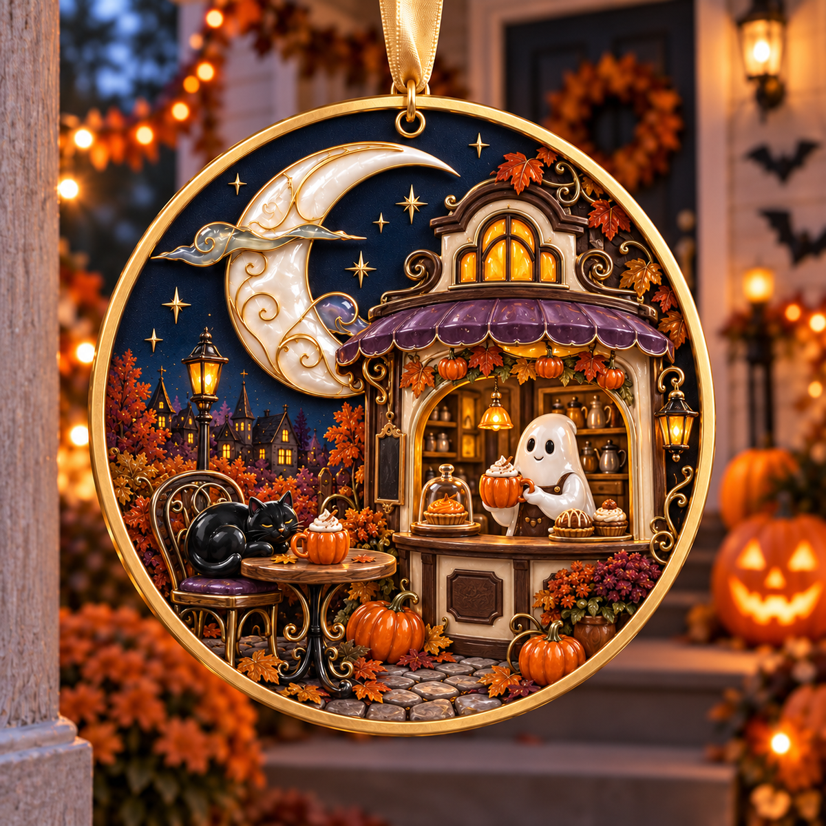 2026 Moonlit Halloween Village Hanging Ornaments – 9 Enchanting Designs with Witches, Ghosts & Pumpkin Magic