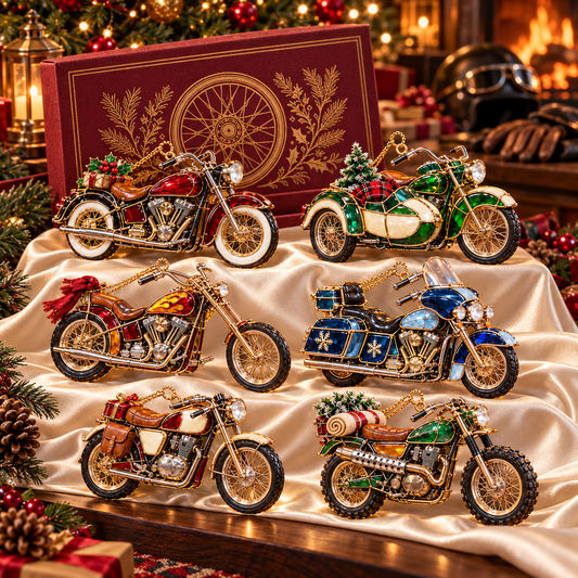 ✨ 2026 Vintage Stained Glass Motorcycle Christmas Ornaments – Set of 6 |  Retro Cruiser, Sidecar, Chopper & Adventure Motorbike Hanging Decorations | Christmas Tree Ornaments & Biker Gifts