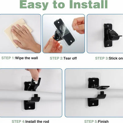 2-Pack No-Drill Curtain Rod Brackets, Self-Adhesive Multifunctional Acrylic Gel Rod Holder Hooks 🏠