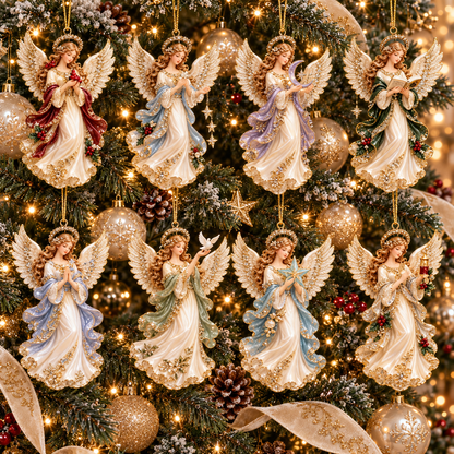 2026 Heavenly Angels Christmas Ornaments – 8 Elegant Designs with Golden Wings & Flowing Pastel Gowns