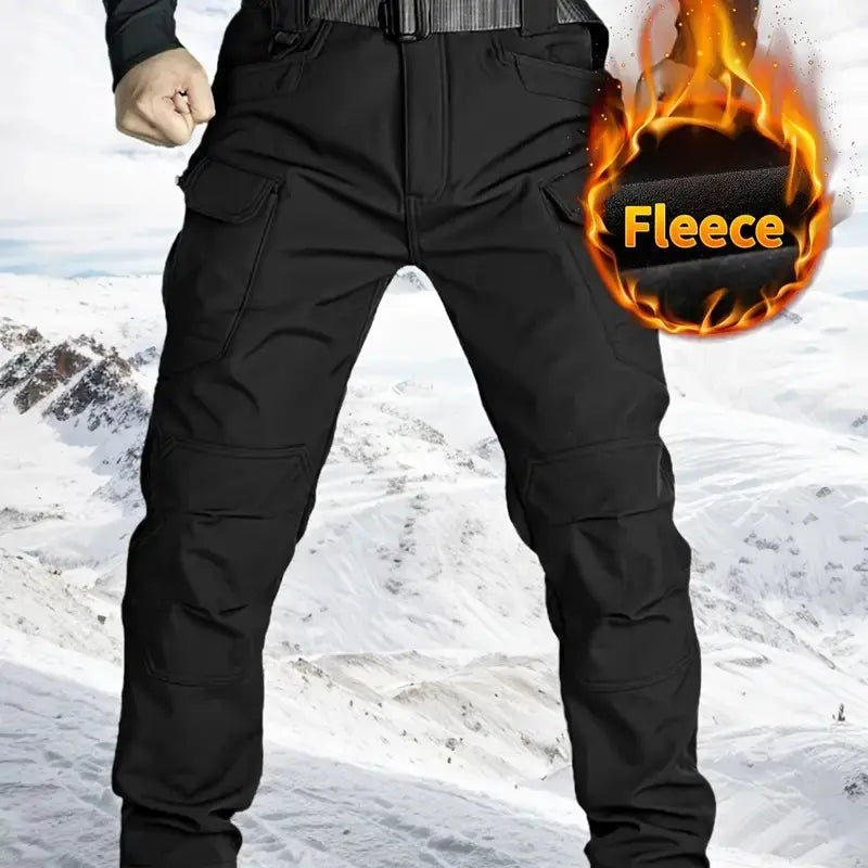 HOMUG Men's Fleece-Lined Tactical Cargo Pants, Windproof Warm Work Pants with Multi-Pockets, 320g Fabric, Regular Fit Outdoor Pants for Fall & Winter