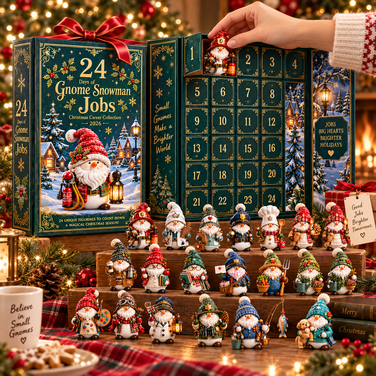 2026 Gnome Snowman Jobs 24-Day Christmas Countdown Calendar – 24 Unique Career Snowman Gnome Miniatures, Whimsical Holiday Collector’s Gift
