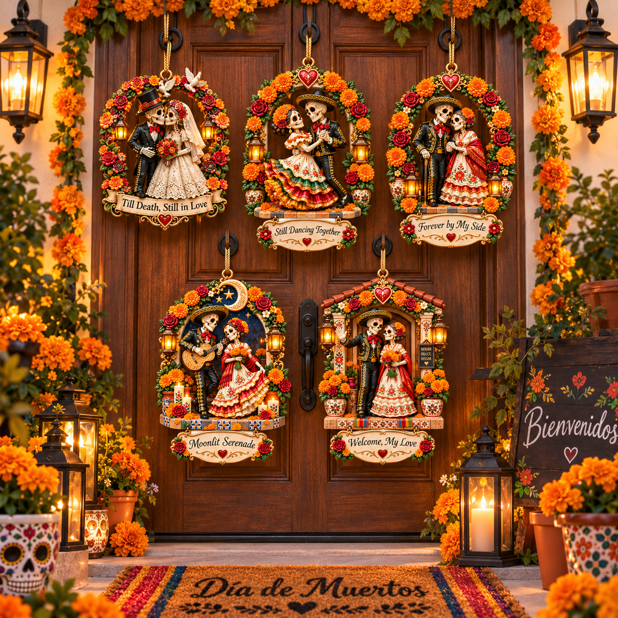 Día de Muertos Love Ornament -  Skeleton Couple Hanging Keepsake Collection, Romantic Day of the Dead Gift for Couples & Loved Ones