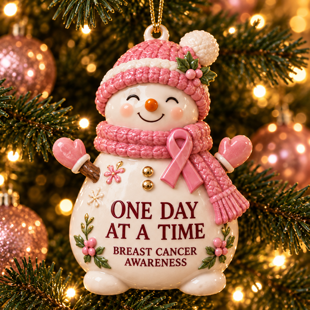 Pink Ribbon Christmas Ornaments – 6-Piece Breast Cancer Awareness Gift Set of Hope, Love & Support