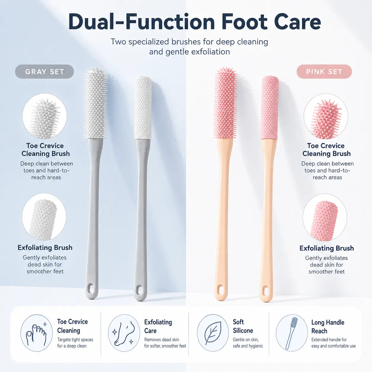 Long-Handle Silicone Soft Pedicure Tool, Shower Foot Cleaning Brush for Toe Gap Skin Cleansing🦶🚿 - image 4