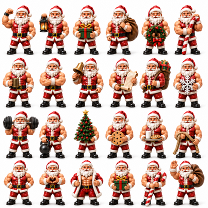 2026 Santa Strength 24-Day Countdown Calendar – 24 Unique Muscular Santa Miniatures, Funny Fitness Christmas Collectible Gift for Gym & Santa Lovers
