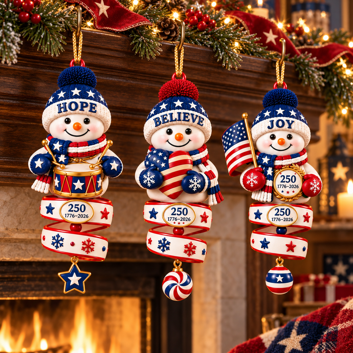 2026 Patriotic Snowman Christmas Ornaments –  250th Anniversary Keepsake Collection, 1776–2026