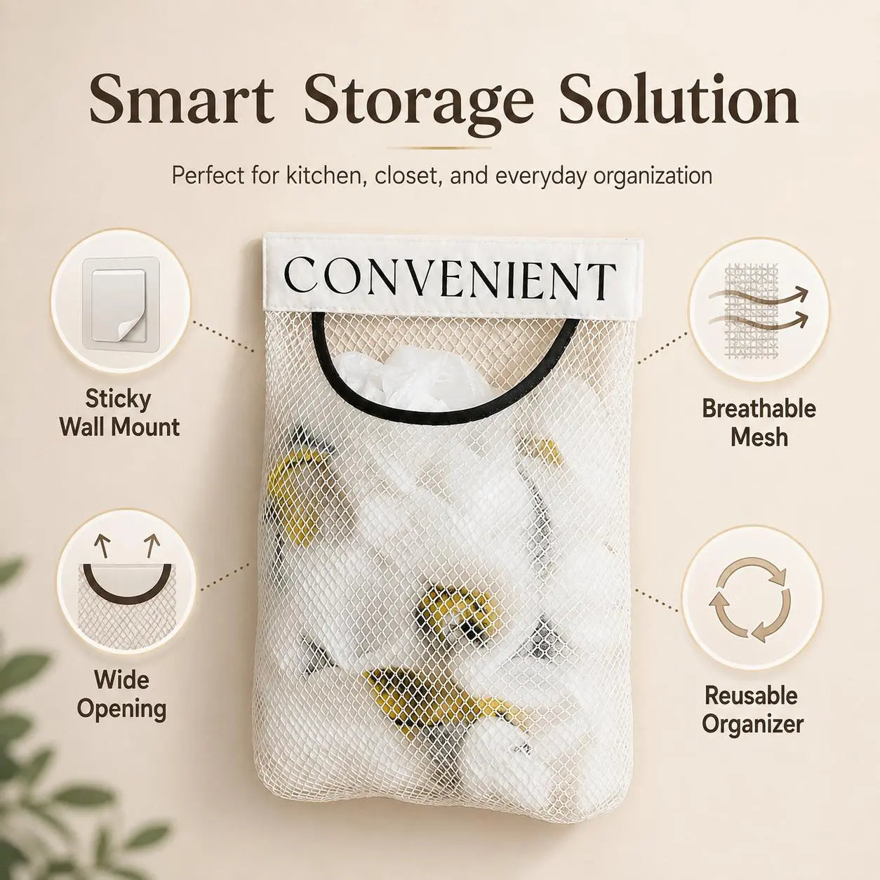 5PCS Grocery Garbage Bag Holder Trash Bag Dispenser Sticky Wall Mounted Mesh🛒 - image 8