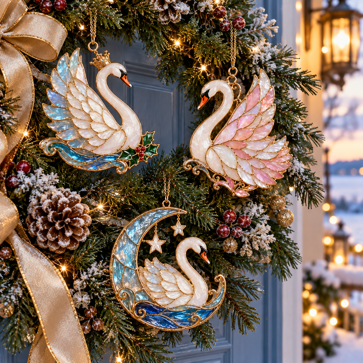 🎄 2026 Christmas Swan Ornaments – Set of 6 Elegant Holiday Keepsakes