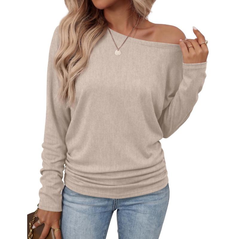 Womens Long Sleeve Shirts Ruched Hem Fall Tops Lightweight Sweaters ✨