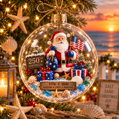 2026 250th Anniversary Ocean Christmas Series – Coastal Holiday Globe Ornament Collection with Santa, Snowman, Reindeer & Christmas Tree Keepsakes