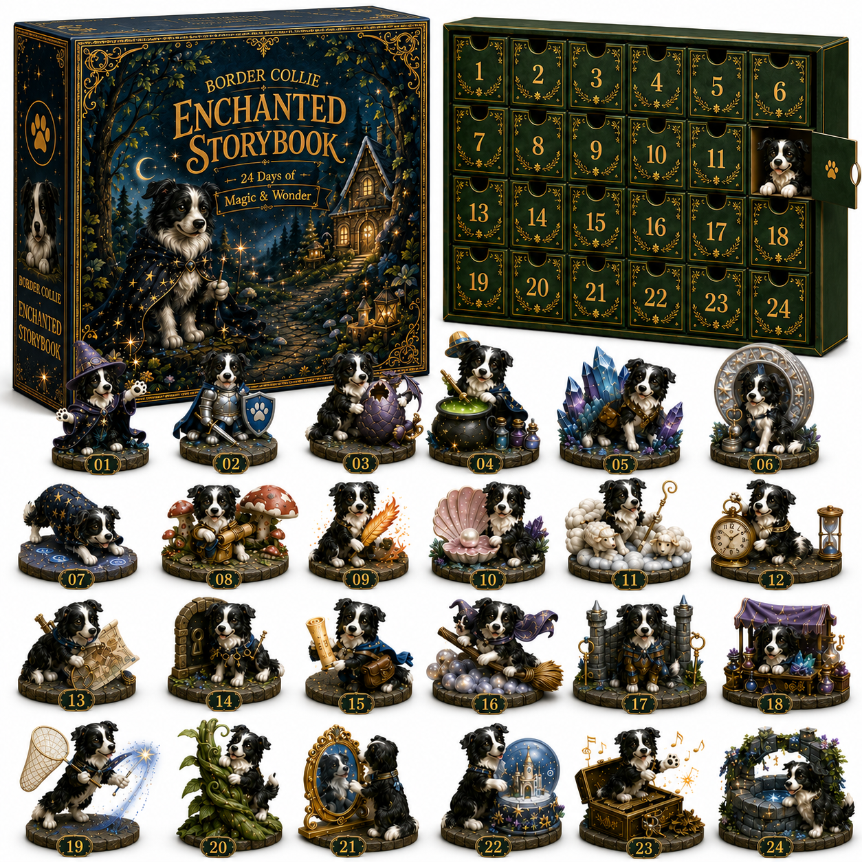 Border Collie Enchanted Advent Calendar 2026 – 24 Days of Magical Miniature Dog Figurines, Christmas Surprises & Storybook Adventures
