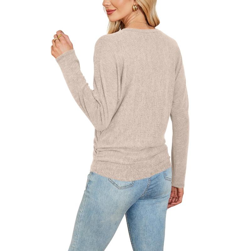 Womens Long Sleeve Shirts Ruched Hem Fall Tops Lightweight Sweaters ✨