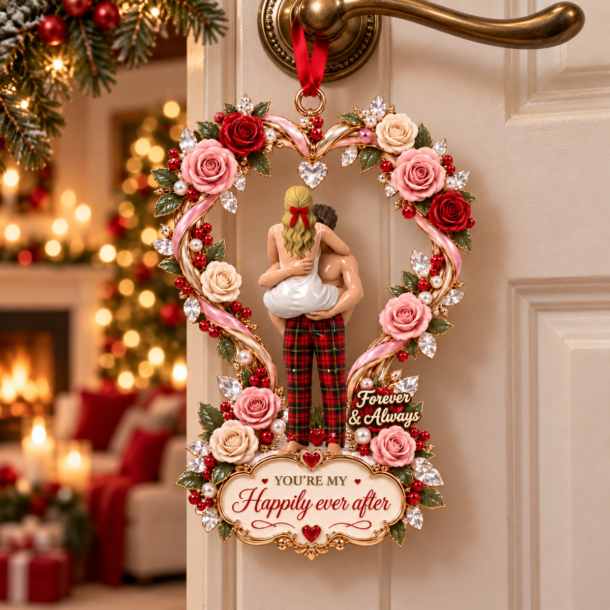 2026 “Happily Ever After” Couples Christmas Ornament –  Rose Heart Keepsake Gift