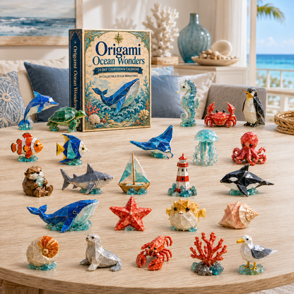 24-Day Origami Ocean Wonders Advent Calendar – 24 Collectible Ocean Figurines, A Magical Christmas Countdown Gift for Ocean Lovers