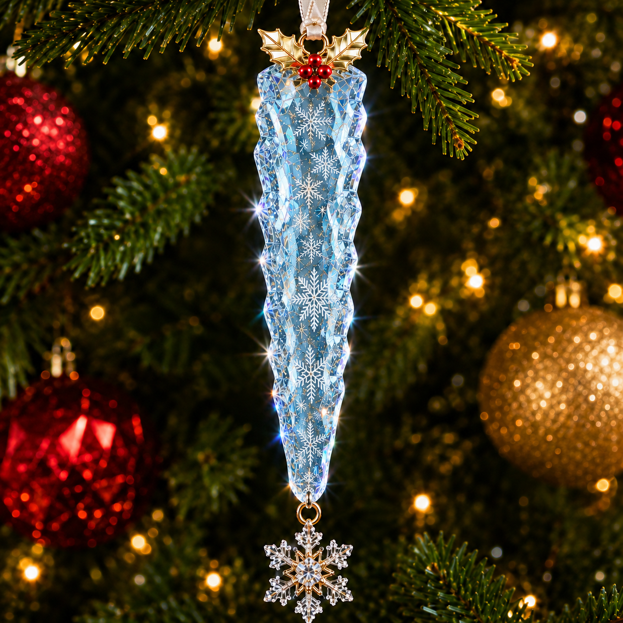 Premium Crystal Icicle Christmas Ornaments – 4-Piece Elegant Holiday Tree Decoration Set