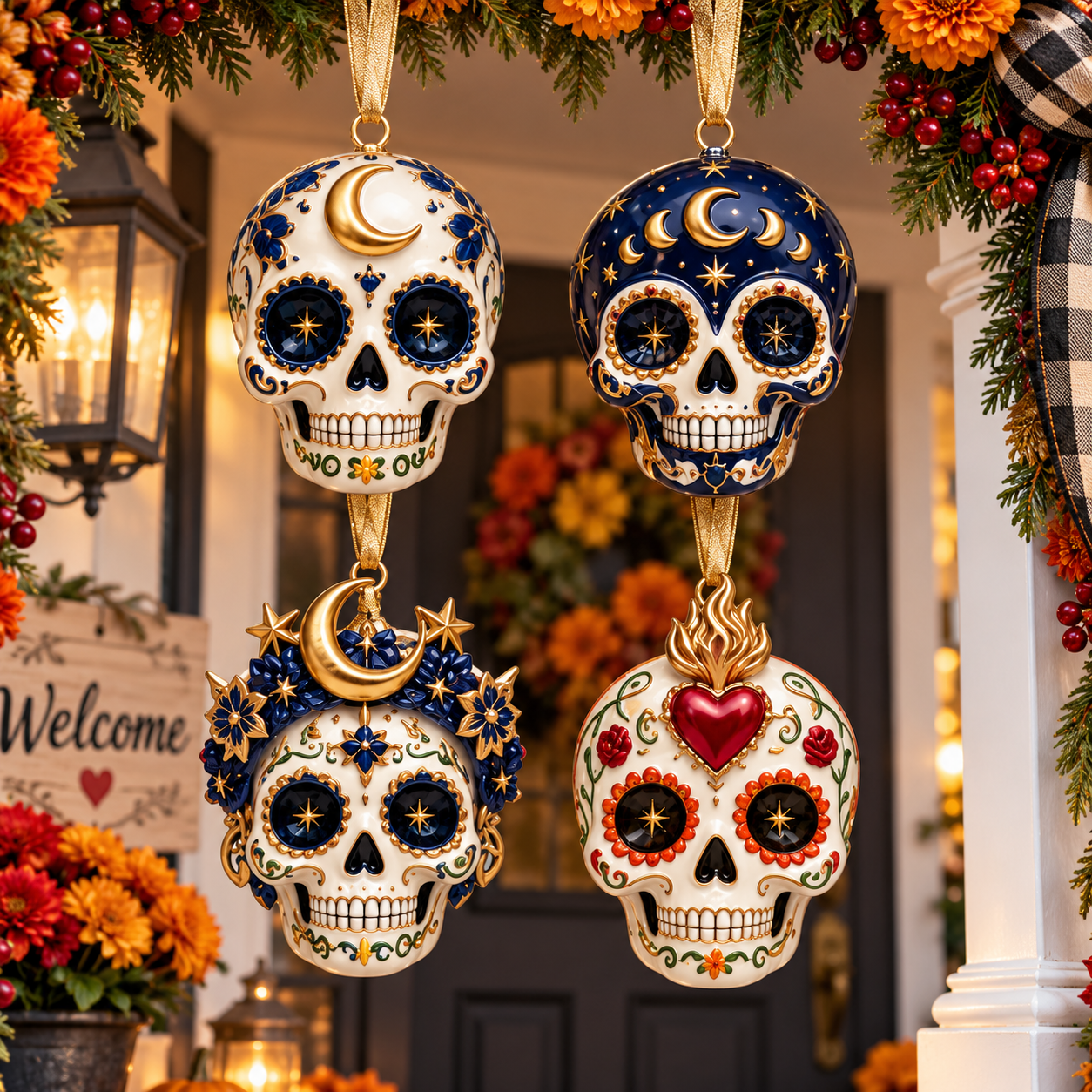 Día de Muertos Sugar Skull Ornament –  Colorful Day of the Dead Hanging Keepsake Collection, Festive Mexican-Inspired Gift for Family & Friends