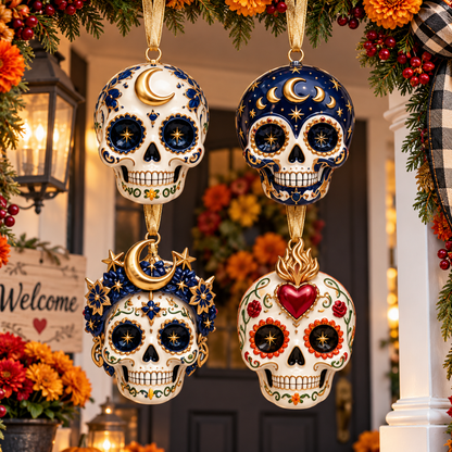 Día de Muertos Sugar Skull Ornament –  Colorful Day of the Dead Hanging Keepsake Collection, Festive Mexican-Inspired Gift for Family & Friends