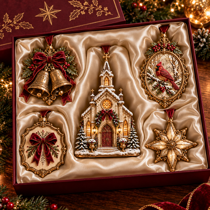 2026 Vintage Christmas Ornament Set – 5 Elegant Designs in Burgundy & Gold