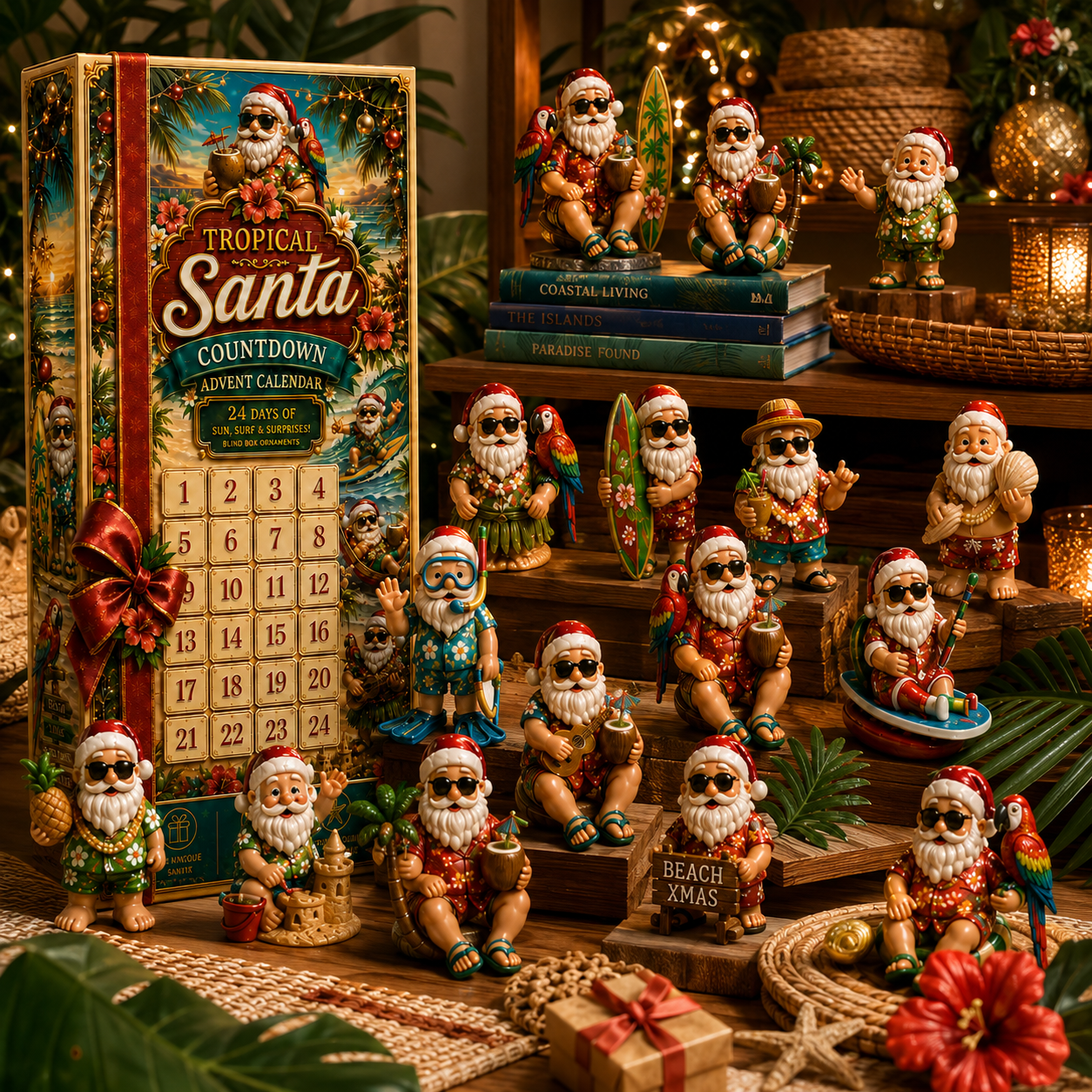 ✨24-Day Christmas Countdown Advent Calendar –Beach-vacation Santa Claus